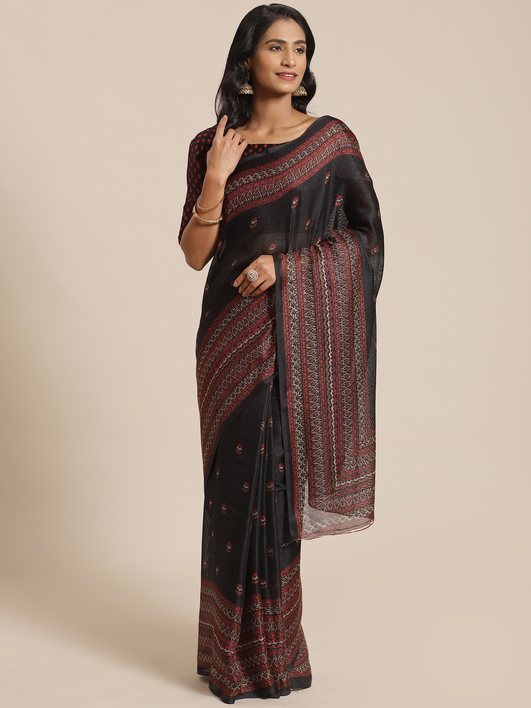 

Saree mall Black & Red Woven Design Saree