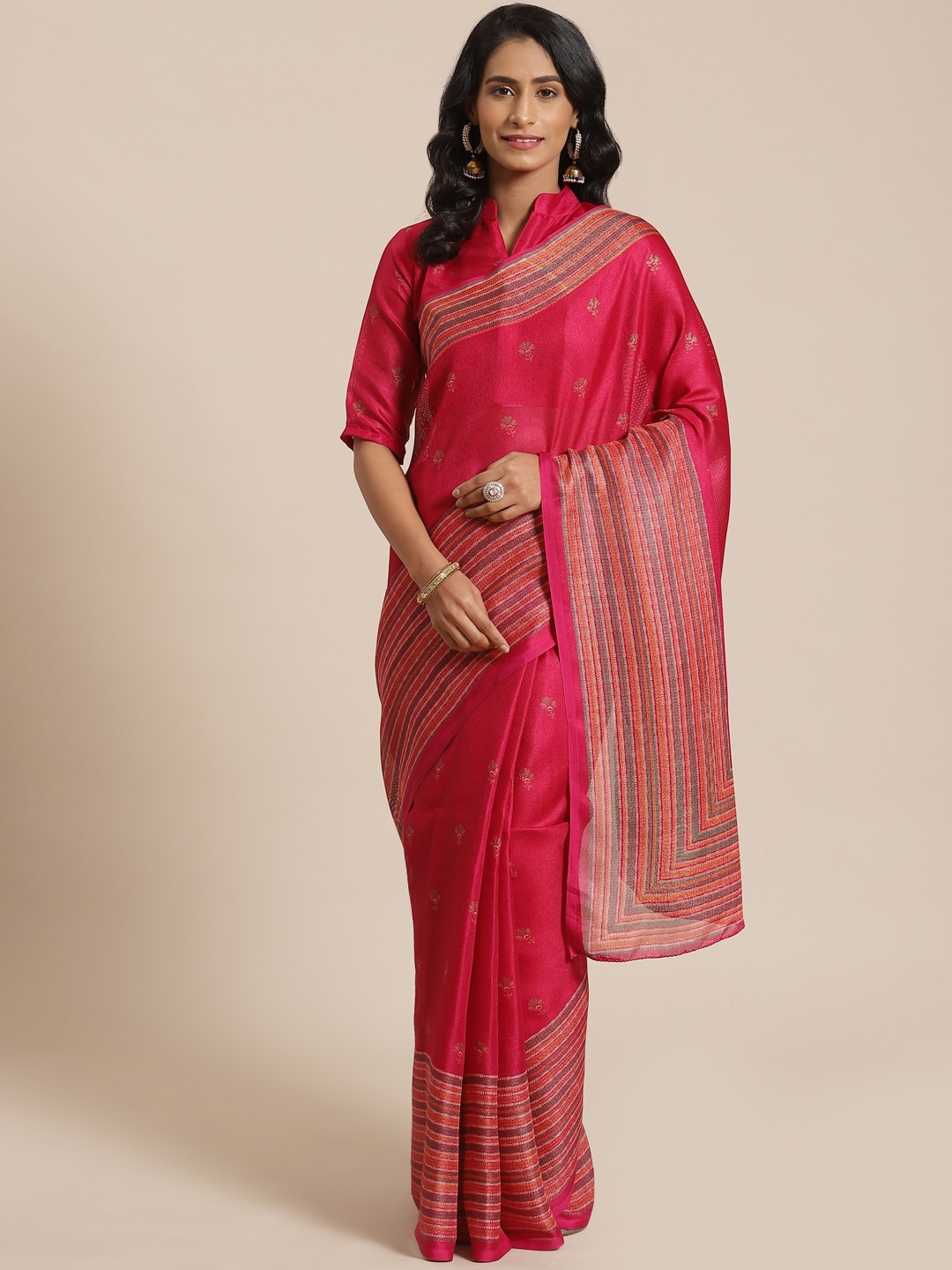 

Saree mall Pink & Mustard Yellow Printed Saree