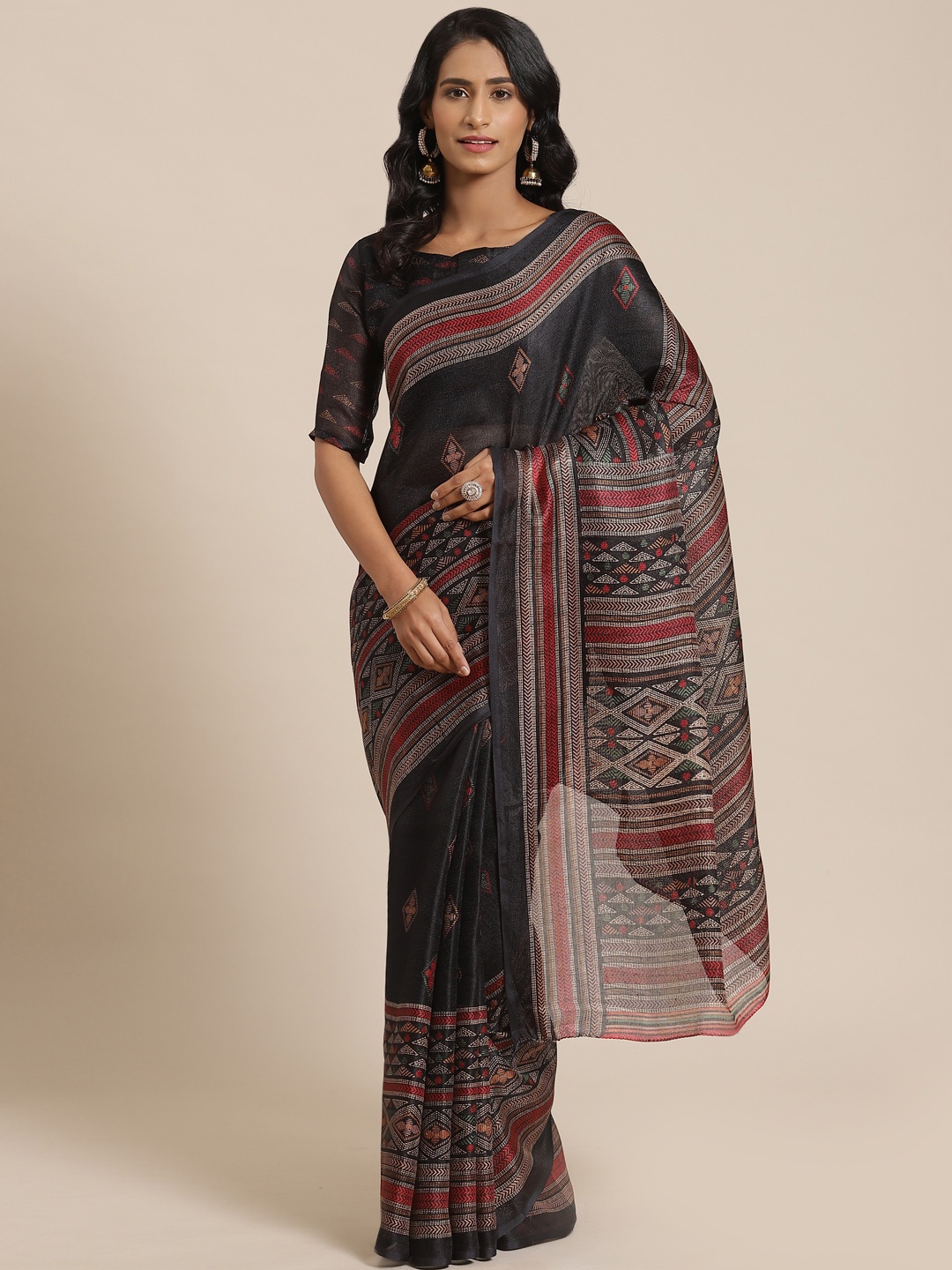 

Saree mall Black & Red Printed Saree