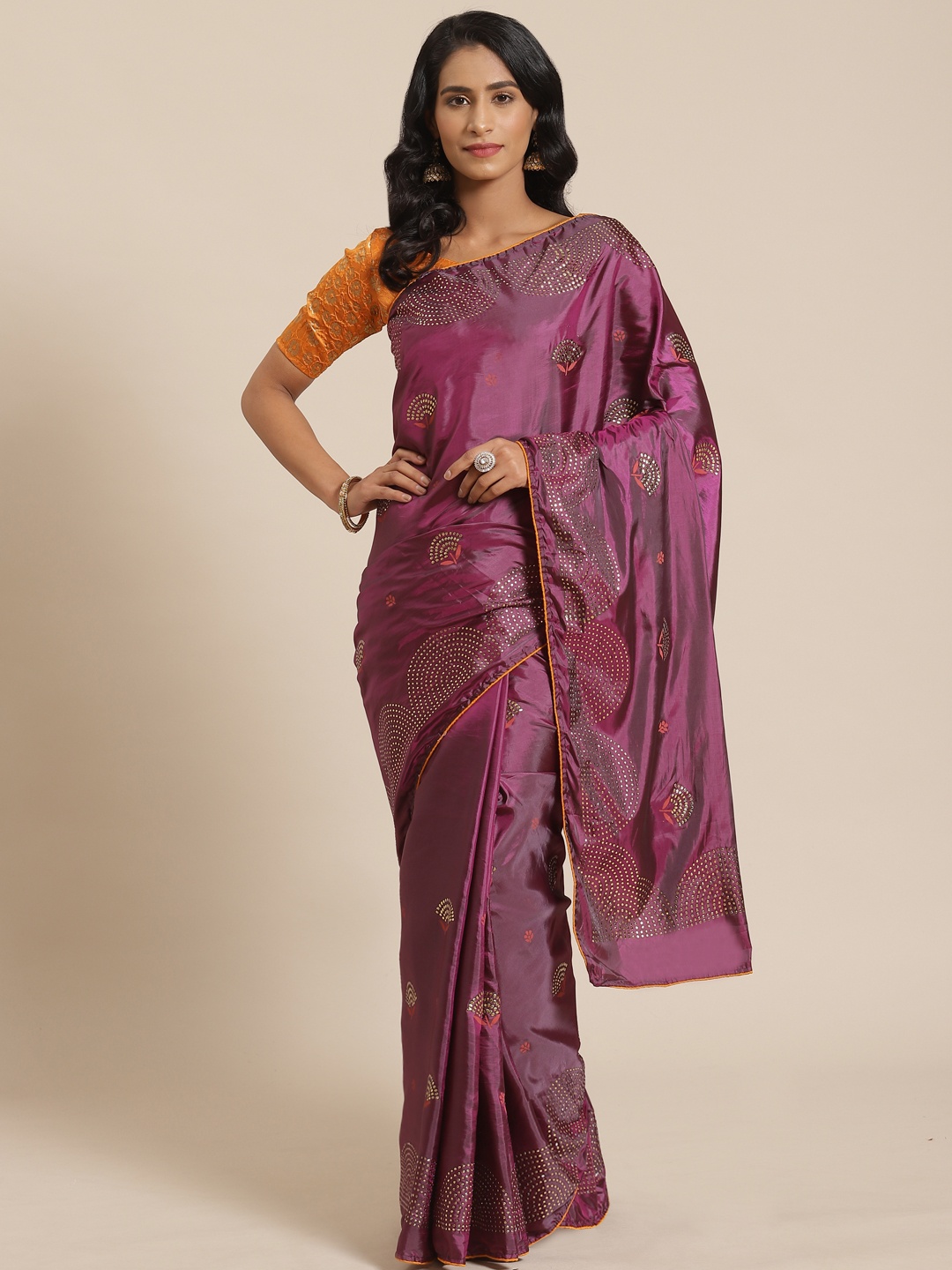 

Saree mall Magenta & Golden Embellished Saree