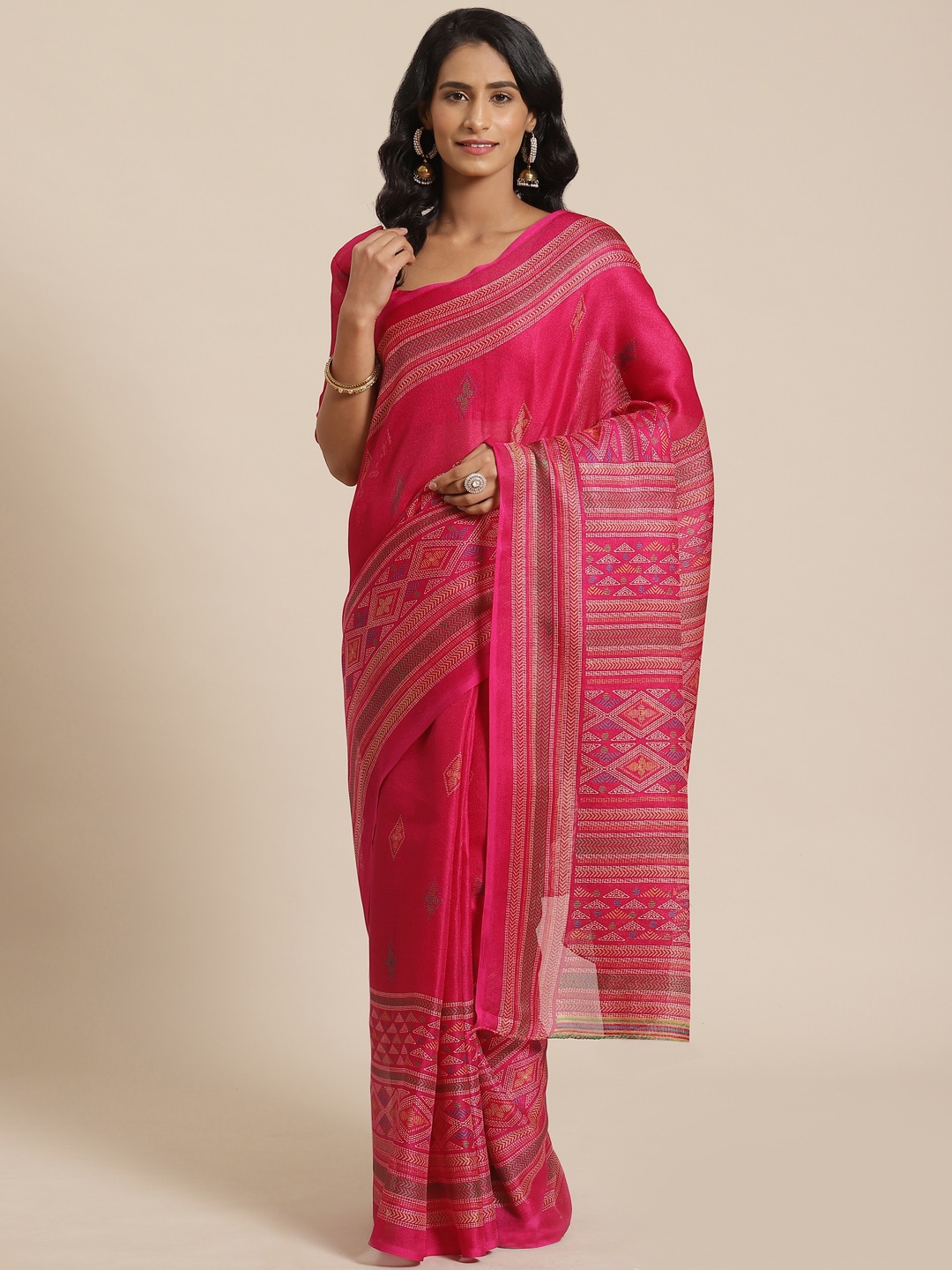 

Saree mall Pink & Beige Printed Saree
