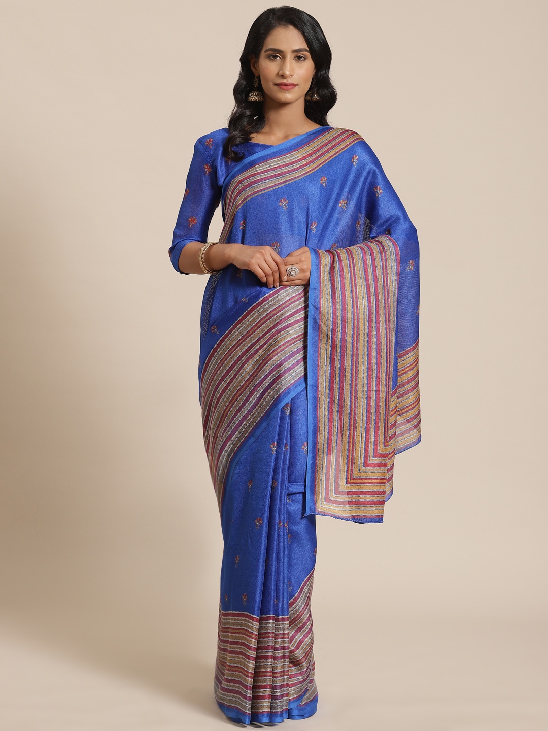 

Saree mall Blue & Yellow Printed Saree