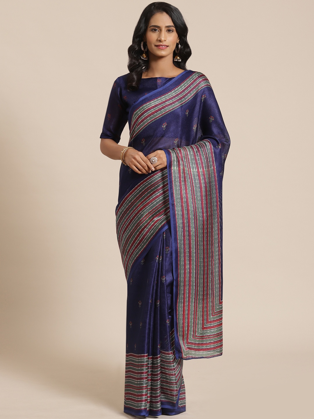 

Saree mall Navy Blue & Red Printed Saree