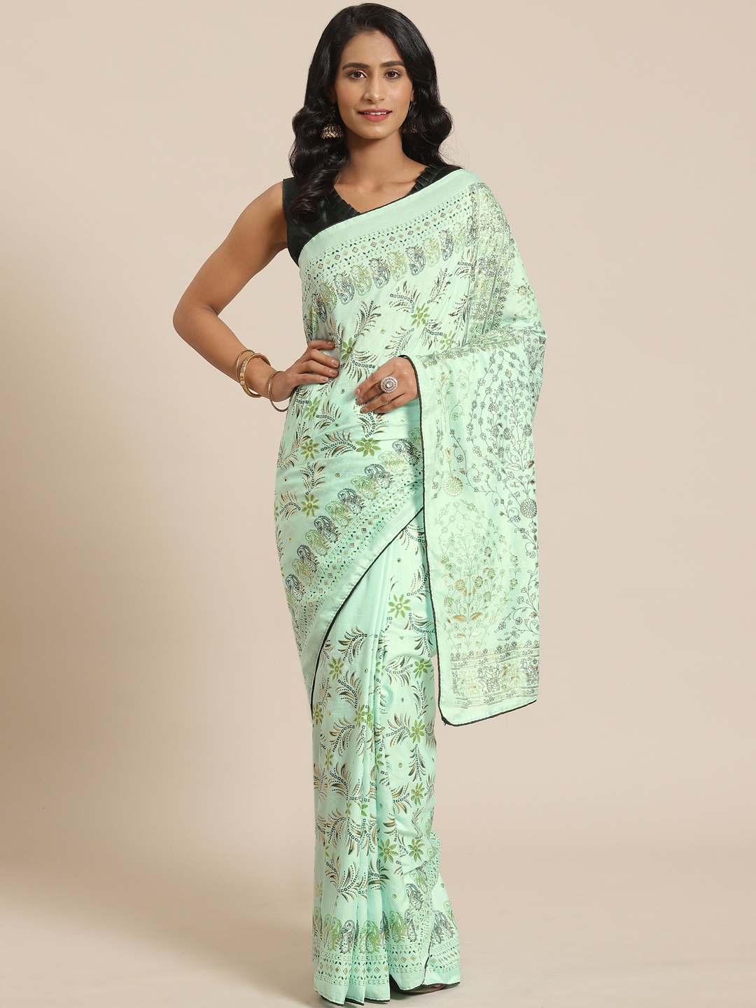 

Saree mall Green & Golden Printed Saree