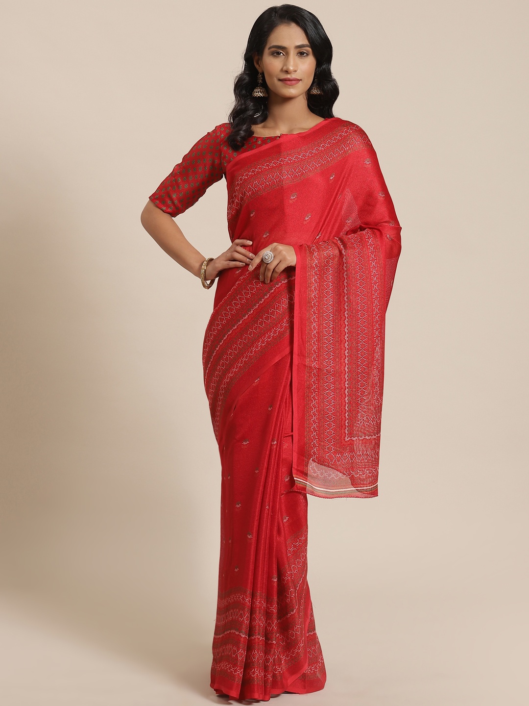 

Saree mall Red & White Woven Design Saree
