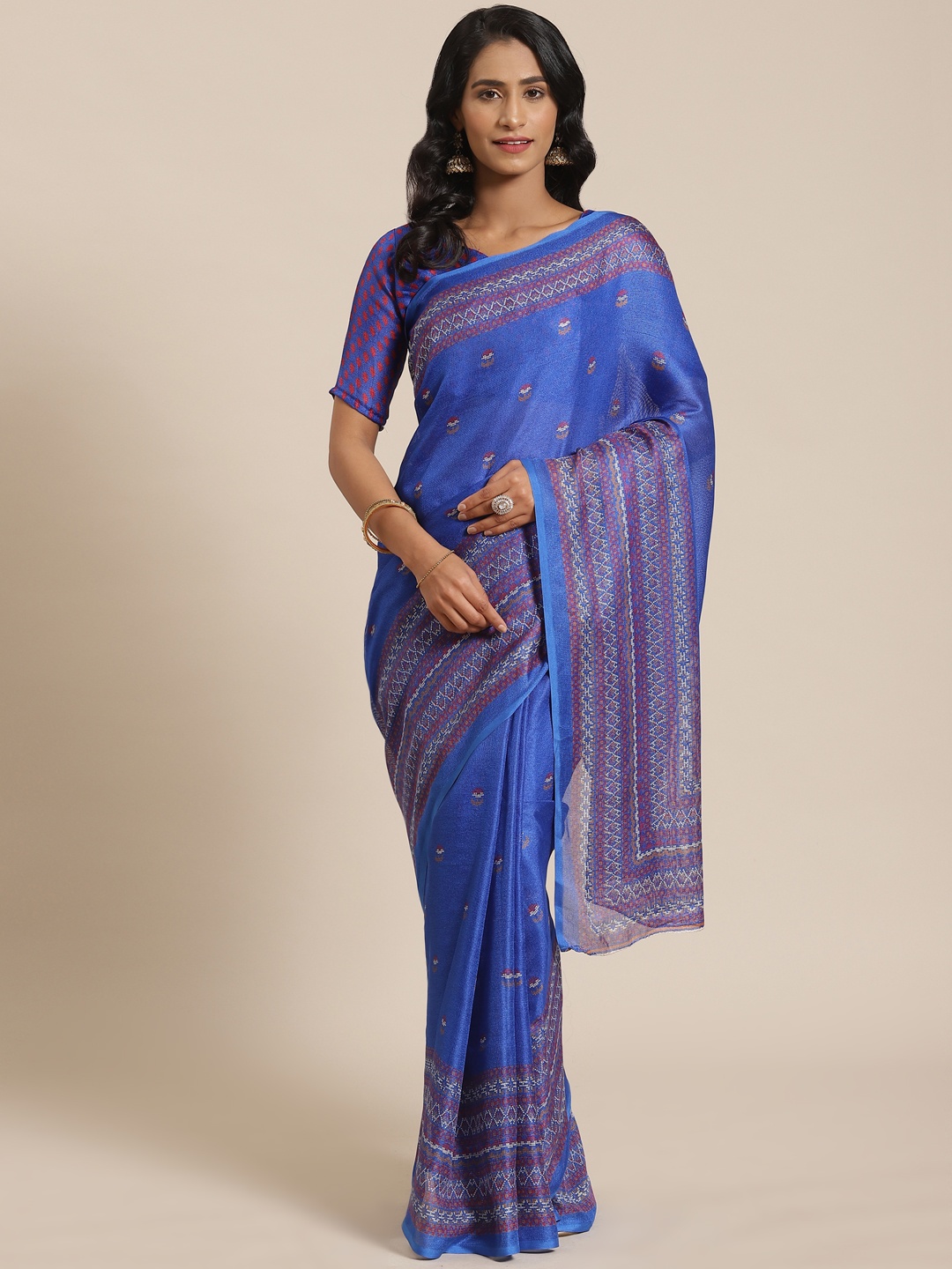 

Saree mall Blue & Red Printed Saree