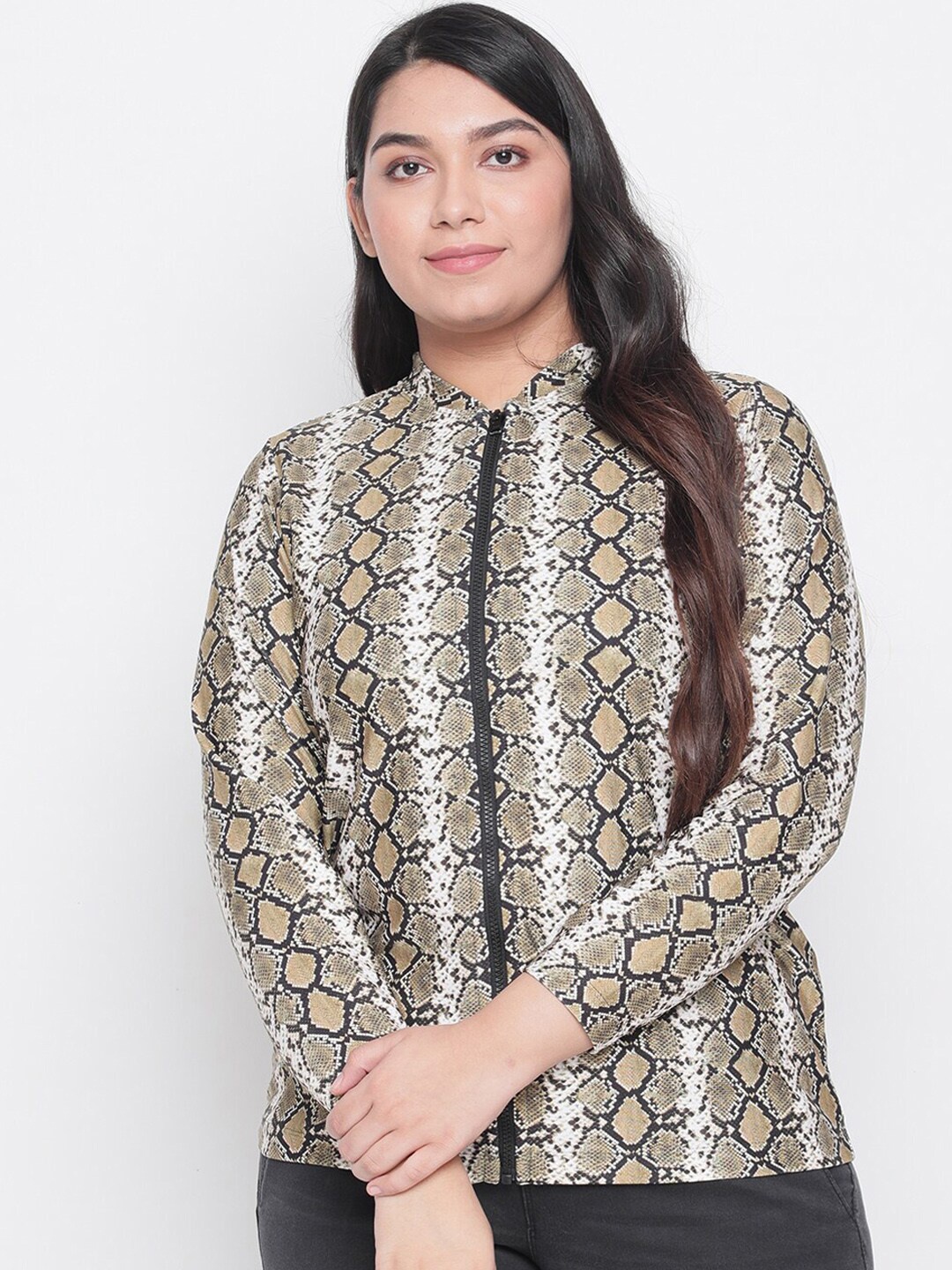 

Amydus Women Plus Size Snake Printed Tailored Jacket, Yellow
