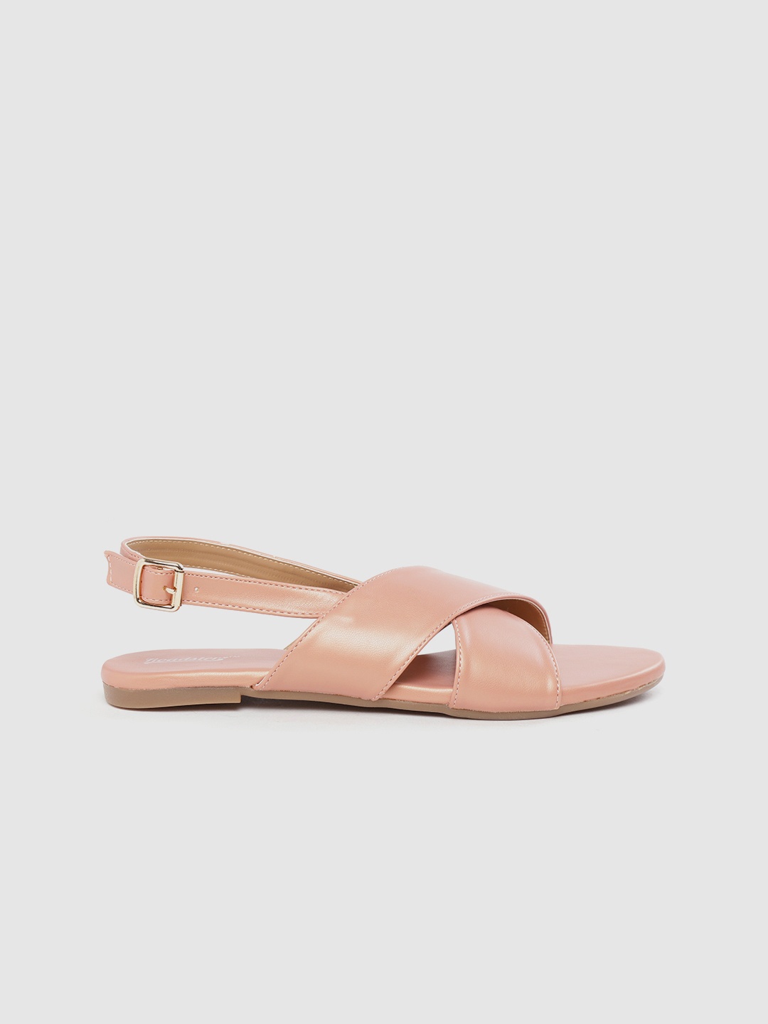 

The Roadster Lifestyle Co Women Peach-Coloured Solid Criss-Cross Detail Open Toe Flats