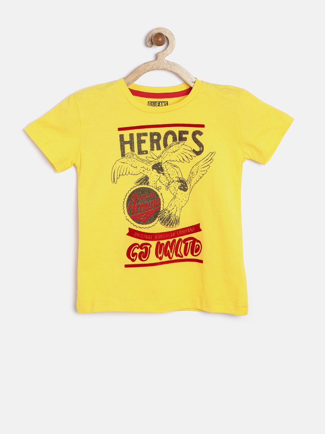 

GJ Unltd Jeans by Gini Jony Boys Yellow Printed Pure Cotton T-shirt