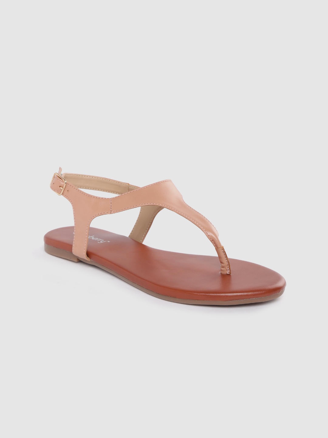 

DressBerry Women Peach-Coloured Solid T-Strap Flats