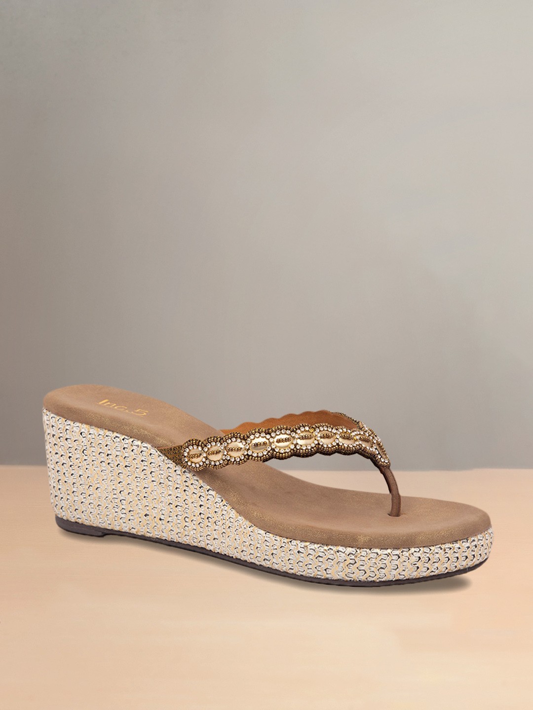 

Inc 5 Women Beige Embellished Wedges
