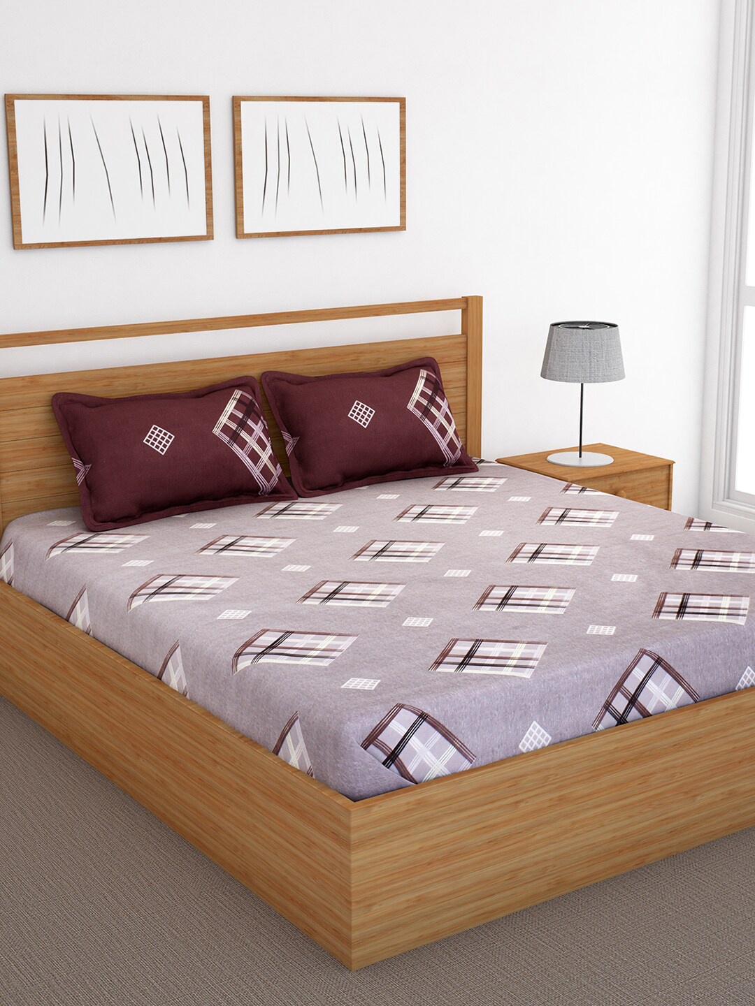 

Bedspun Grey & Brown Printed 120 TC Double Bedsheet with 2 Pillow Covers