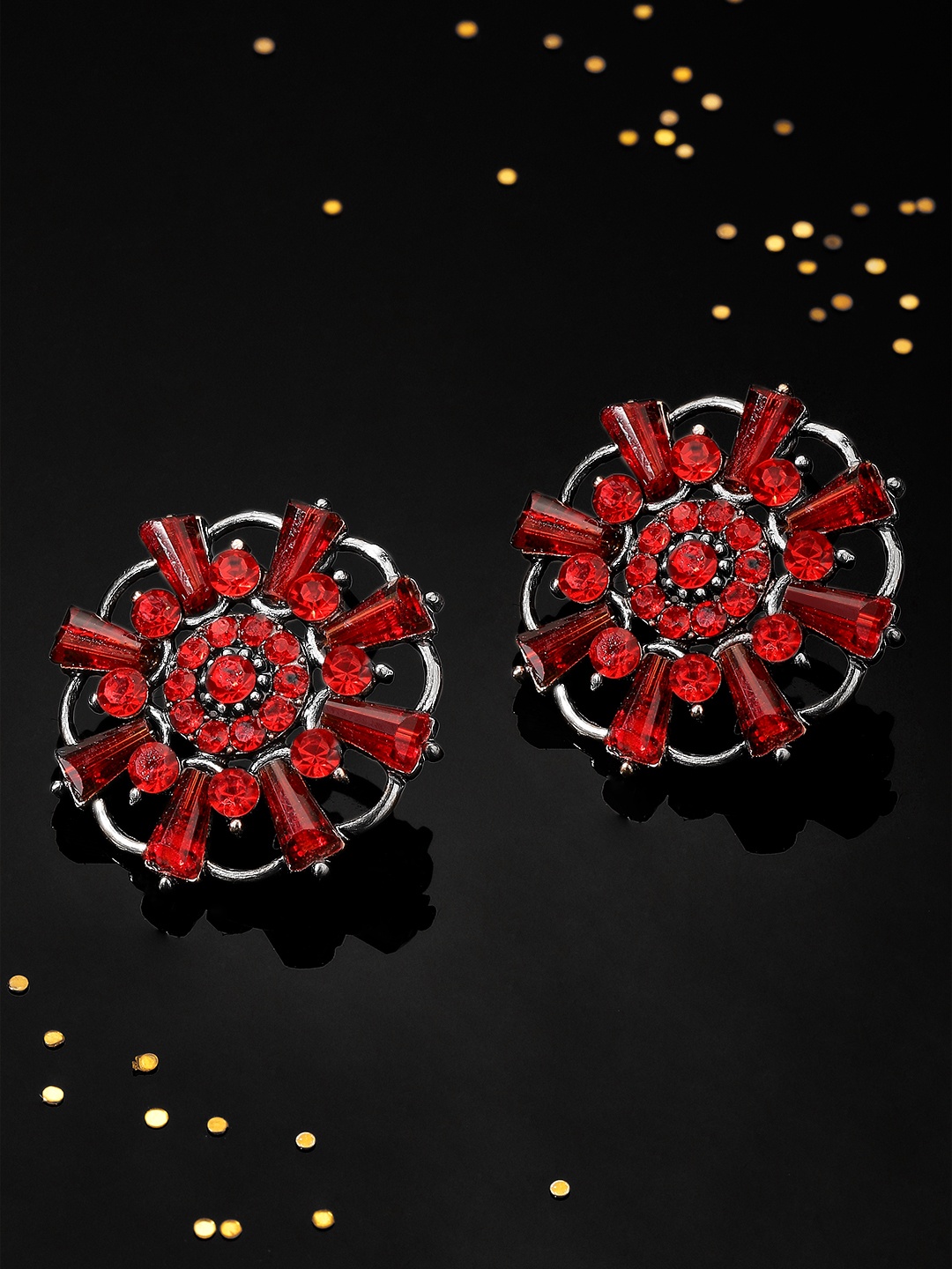 

Rubans Silver-Plated & Red Floral Studs
