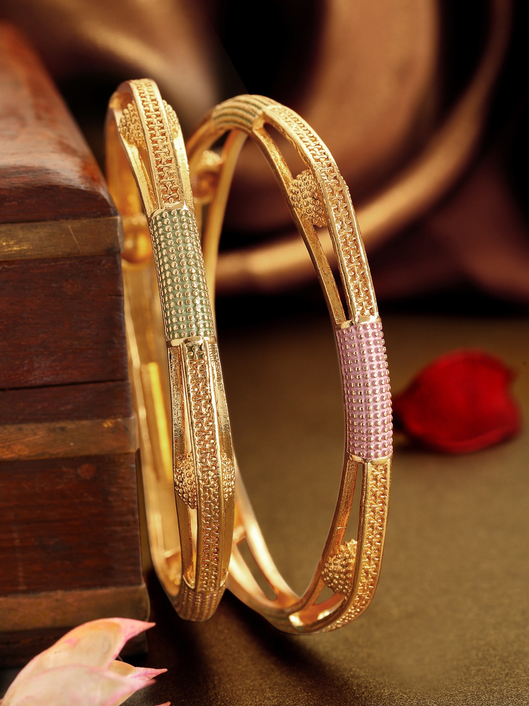

Rubans Women Set Of 2 Gold-Plated Handcrafted Bangles