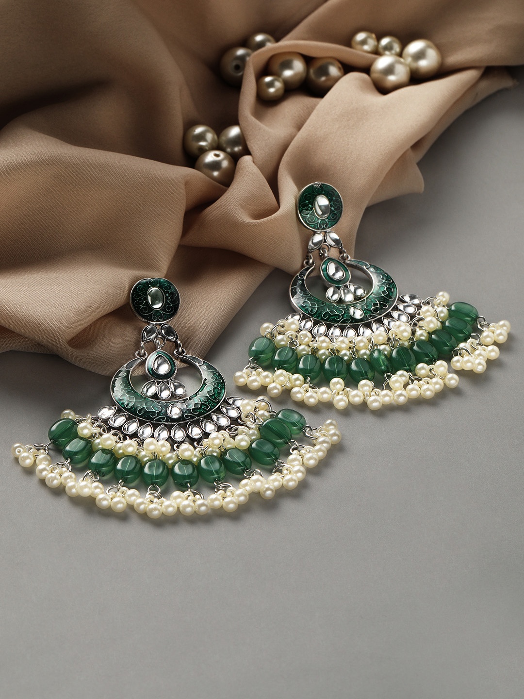 Rubans Silver Plated Green Classic Chandbalis