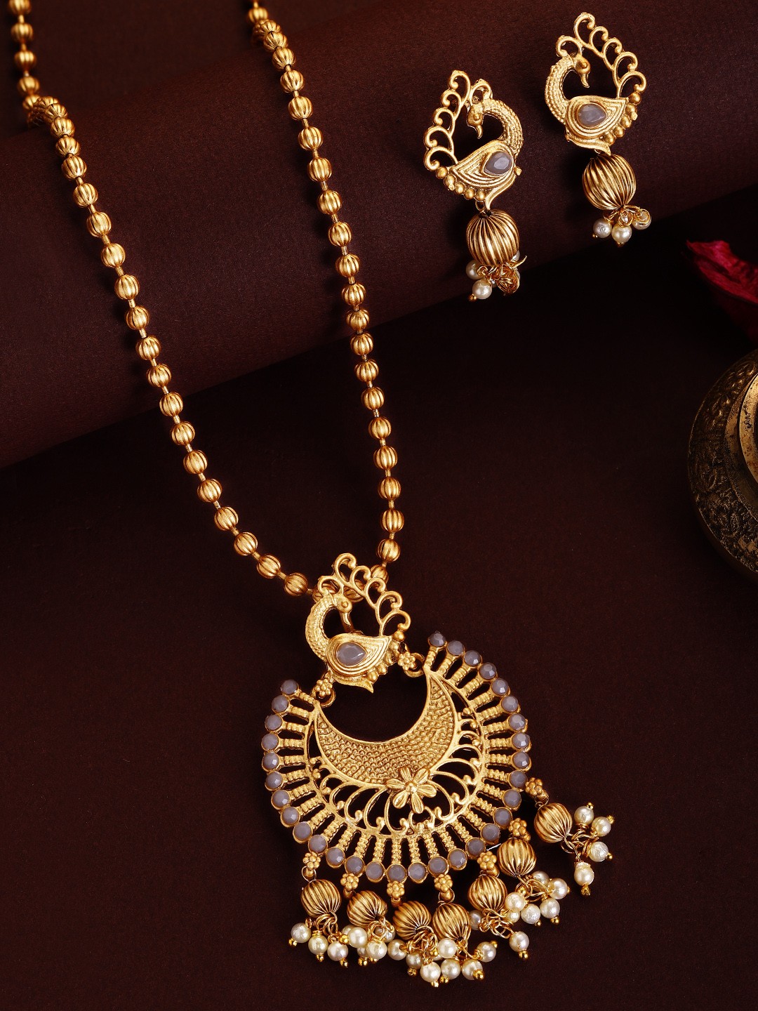 

Rubans 24K Gold-Plated Grey & White Stone-Studded Handcrafted Jewellery Set