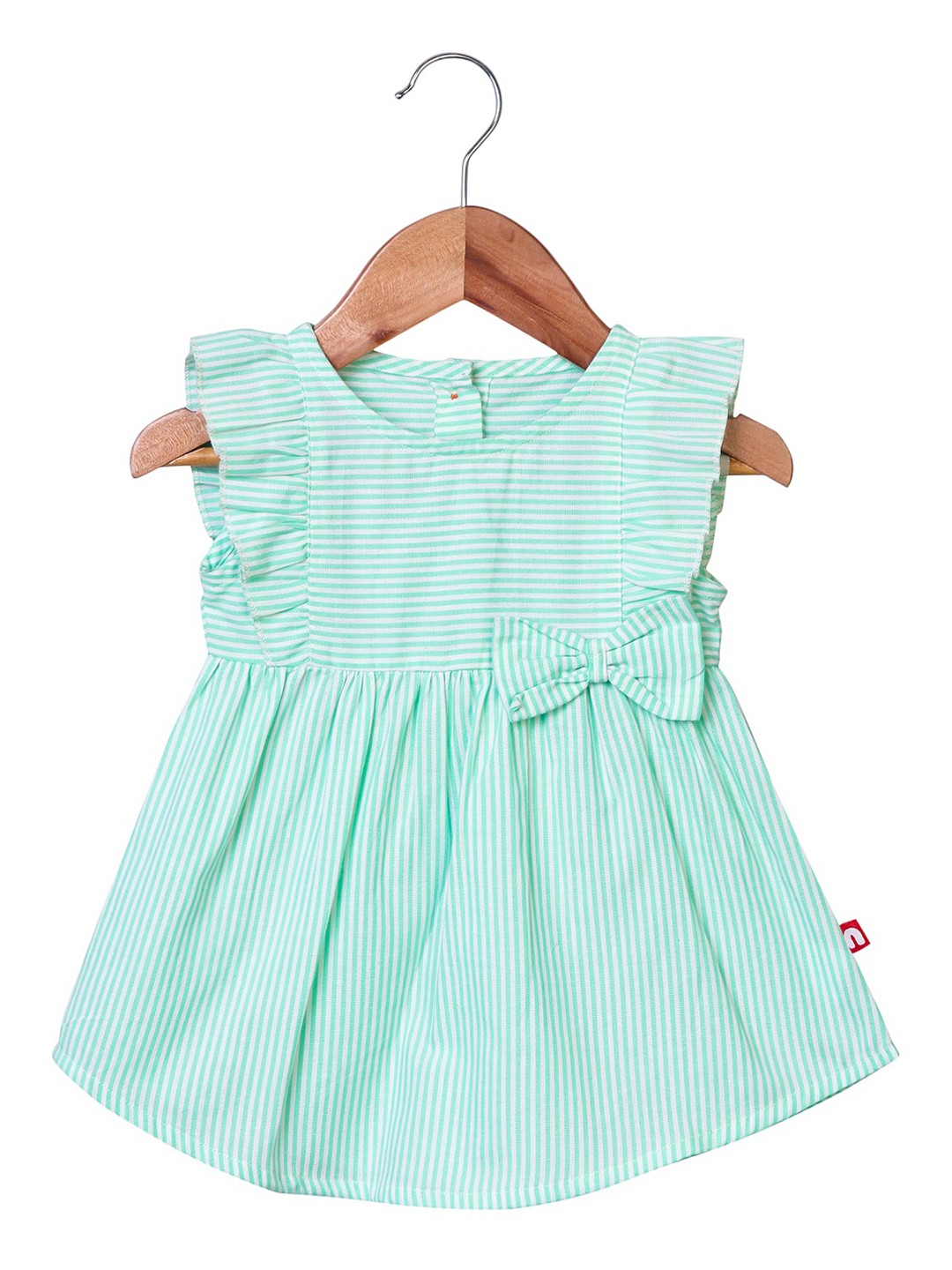 

Nino Bambino Girls Striped Ruffles A-Line Organic Cotton Dress, Green