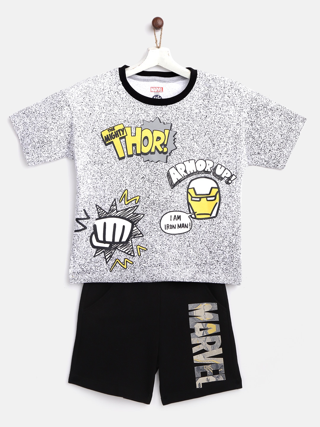 

YK Marvel Boys White & Black Avengers Thor Print Pure Cotton T-shirt with Shorts