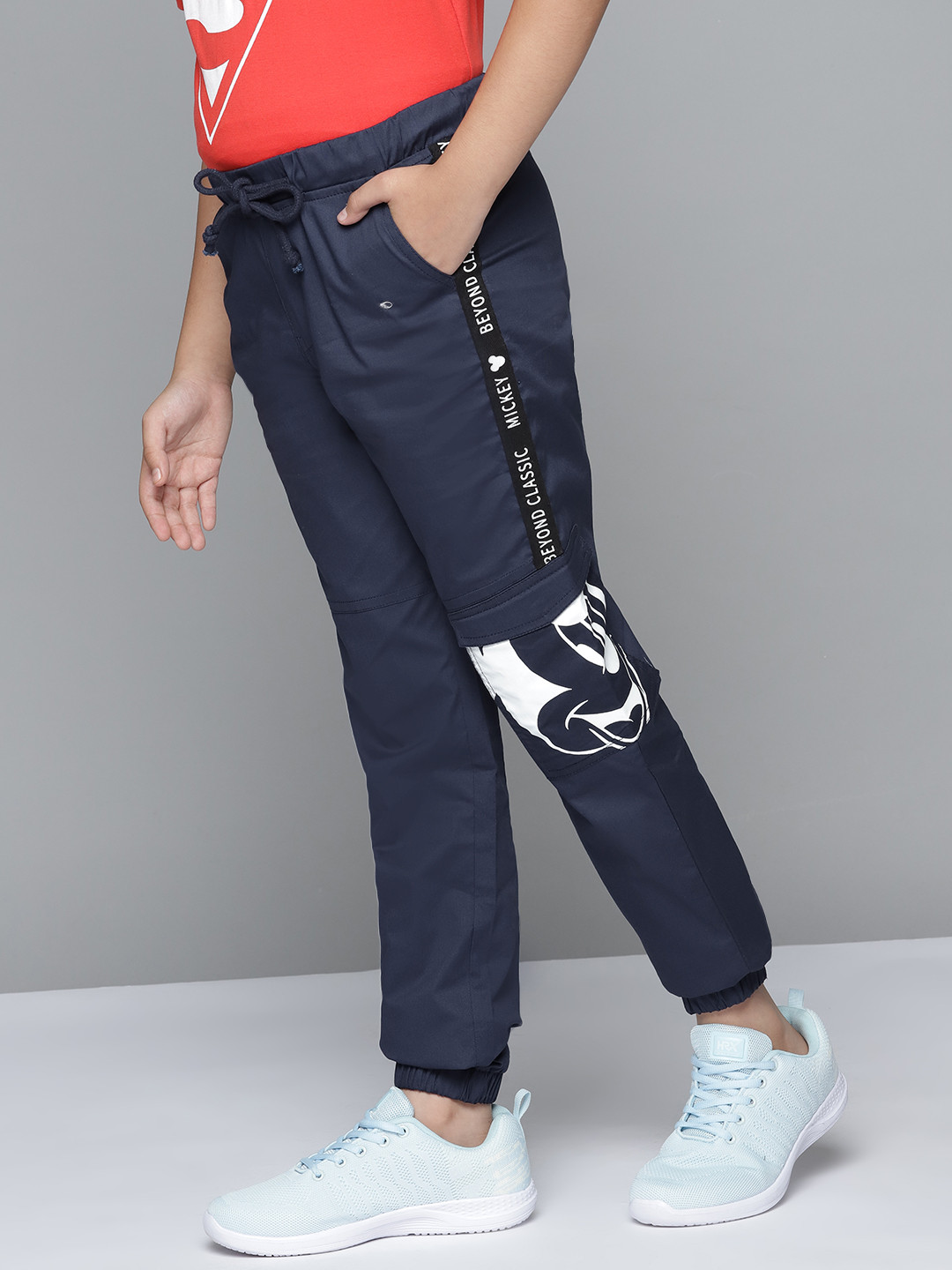 

YK Disney Boys Navy Blue & White Pure Cotton Printed Joggers