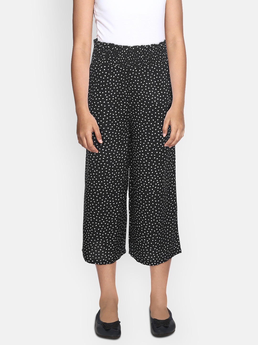 

YK Girls Black & White Polka Dot Print Regular Fit Culottes