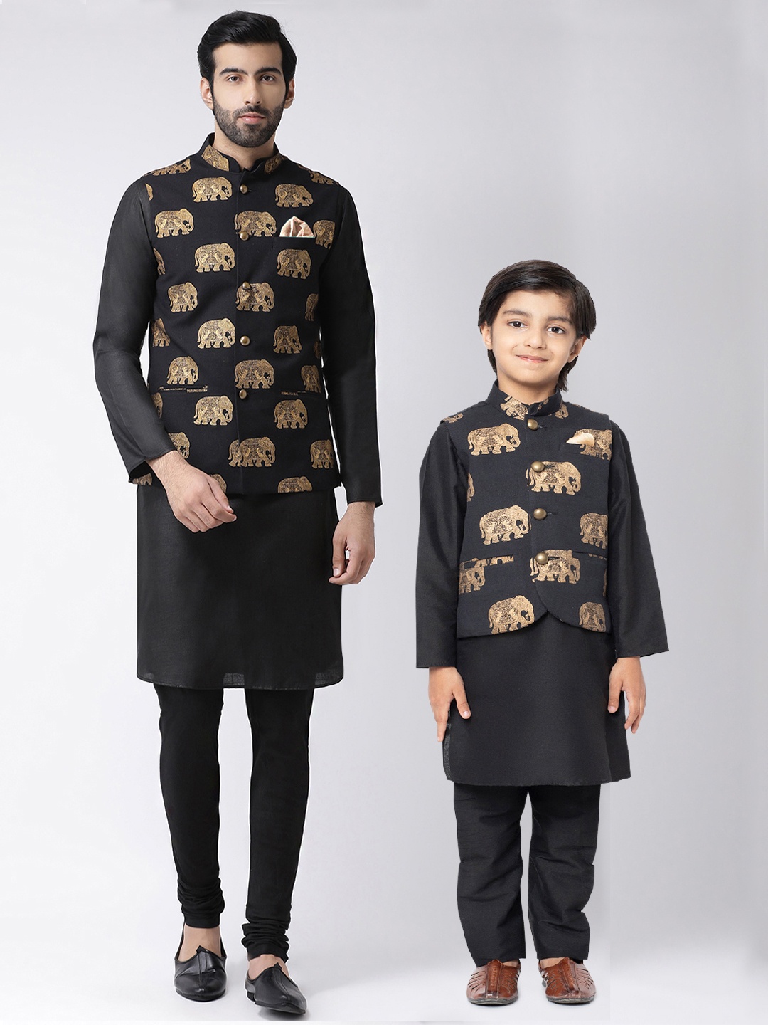 

KISAH Boys Black Solid Kurta with Pyjamas & Nehru Jacket
