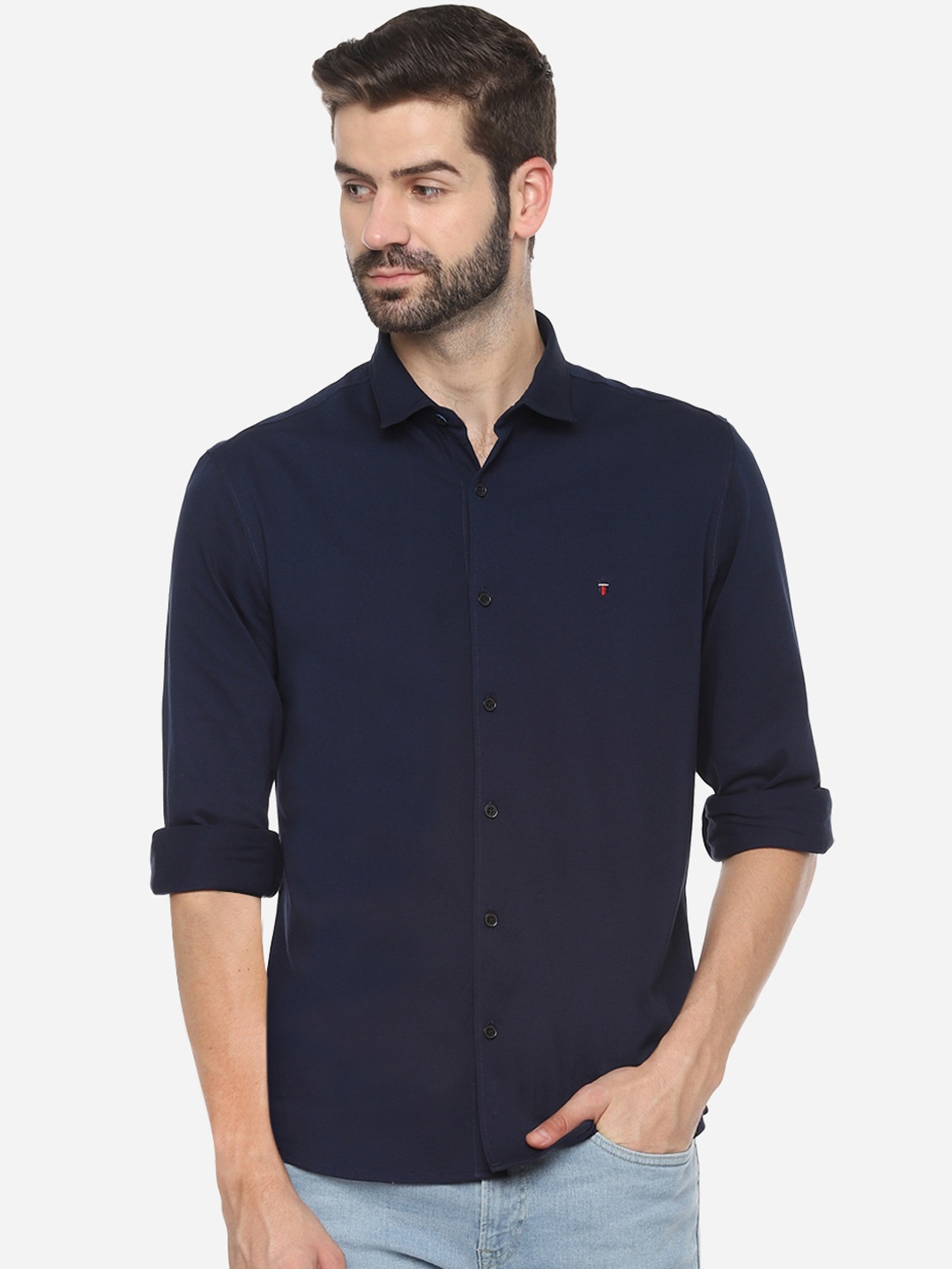 

Louis Philippe Sport Men Navy Blue Super Slim Fit Solid Pure Cotton Casual Shirt