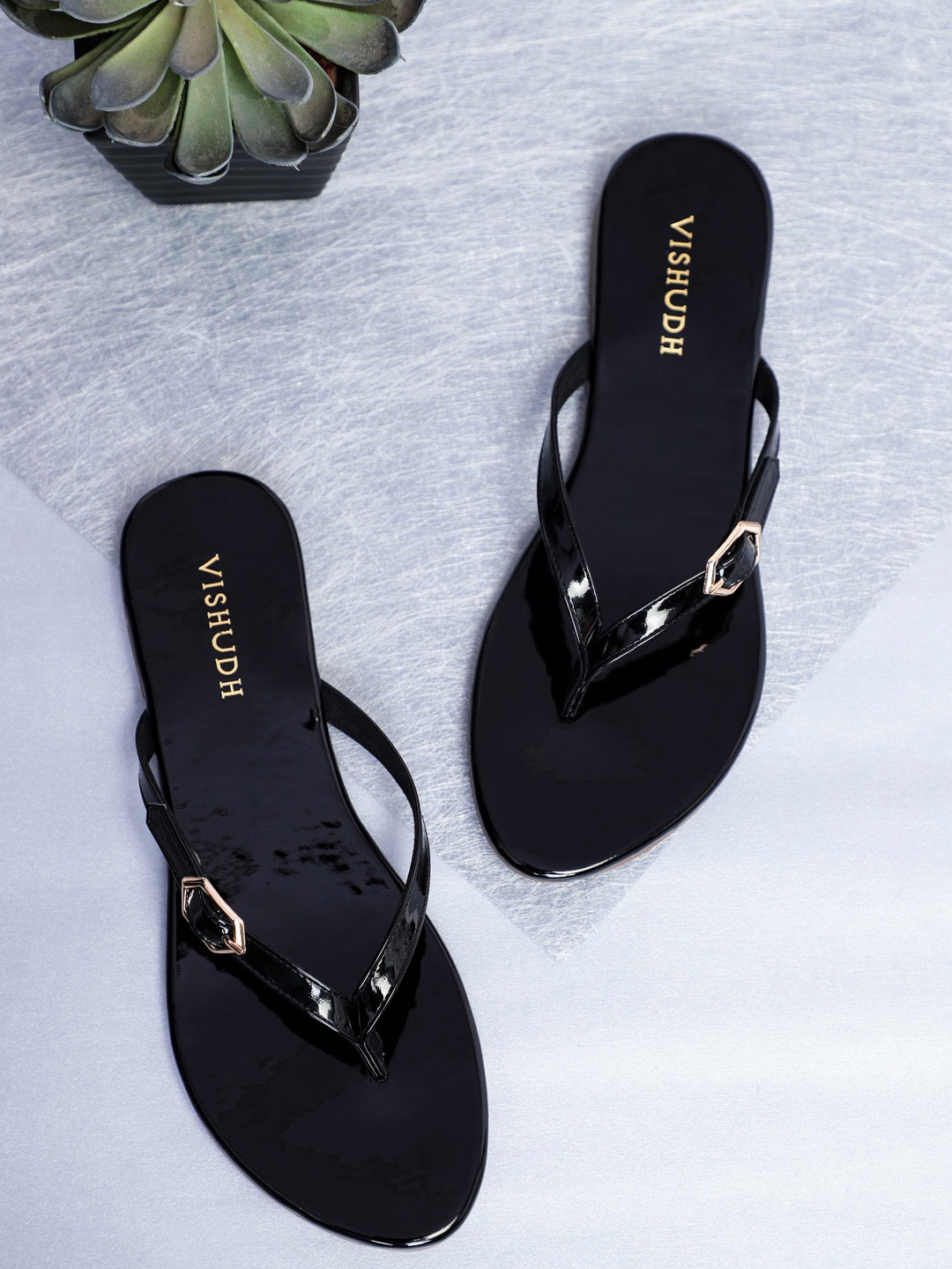 

Vishudh Women Black Embellished Open Toe Flats