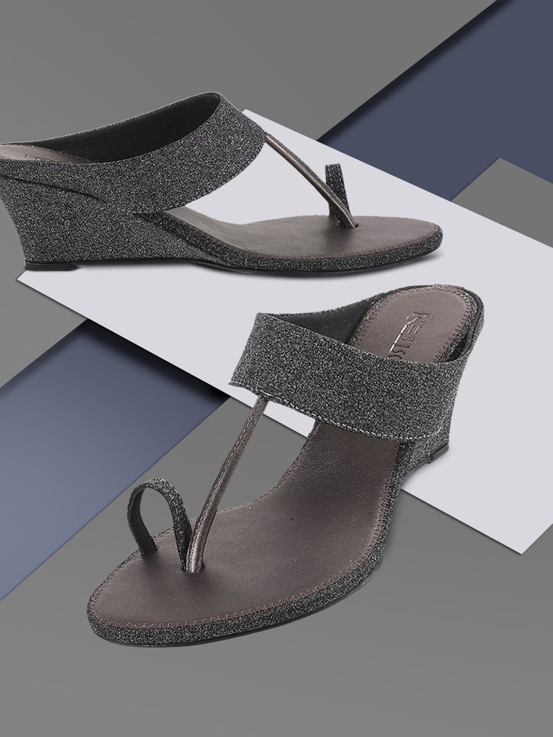 

Metro Women Grey & Black Embellished Wedges