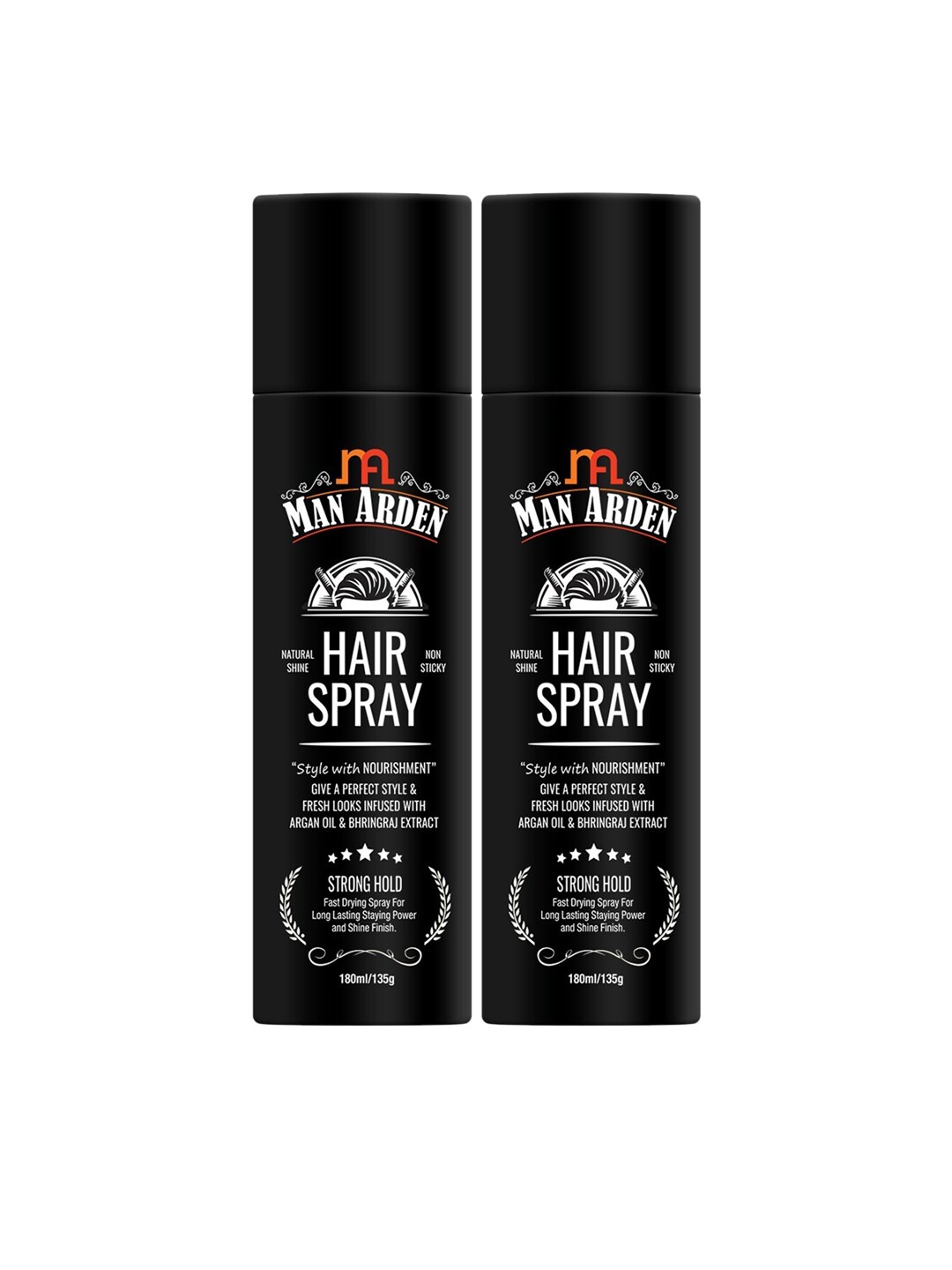 

Man Arden Set of 2 Hair Spray - Strong Hold, Styling with Nourishment - 180 ml each, Black