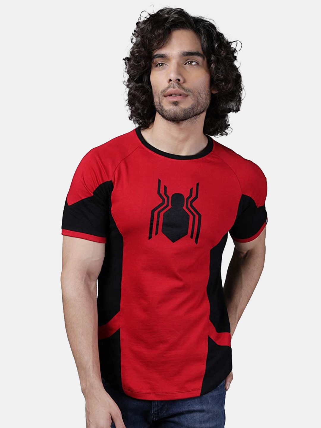 

The Souled Store Men Red Spiderman Slim Fit Printed Bio-Washed Round Neck Pure Cotton T-shirt
