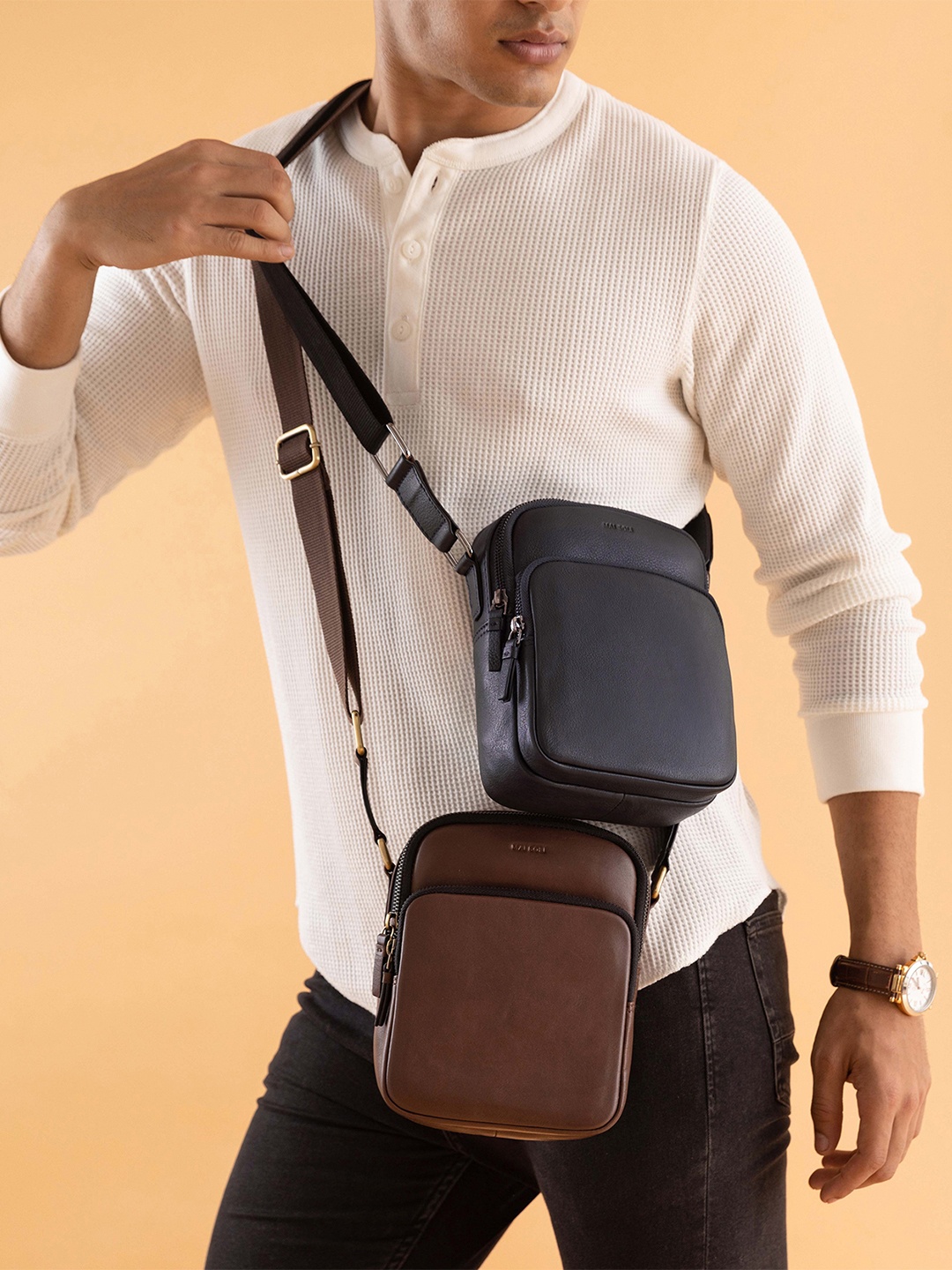 

MAI SOLI Men Genuine Leather Solid Messenger Bag, Brown