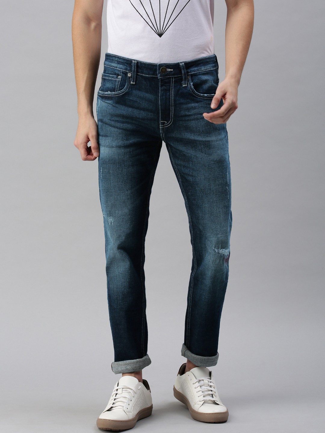 

Jack & Jones Men Blue Slim Fit Low Distress Light Fade Jeans