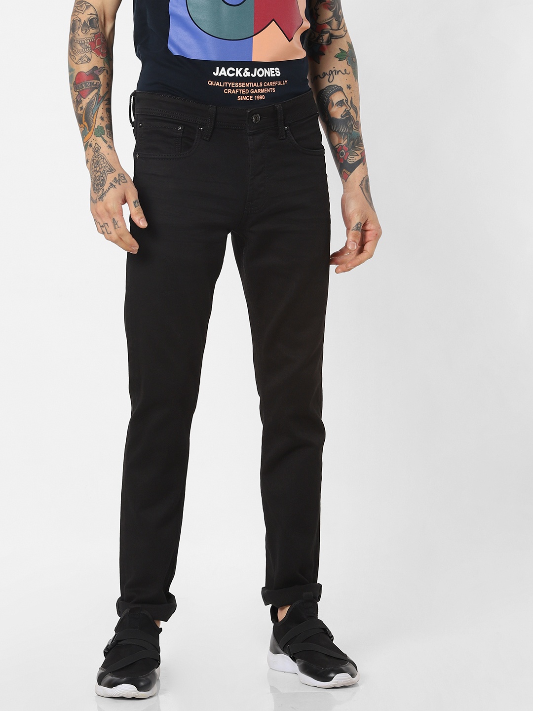 

Jack & Jones Men Black Glenn Slim Fit Low-Rise Clean Look Stretchable Jeans