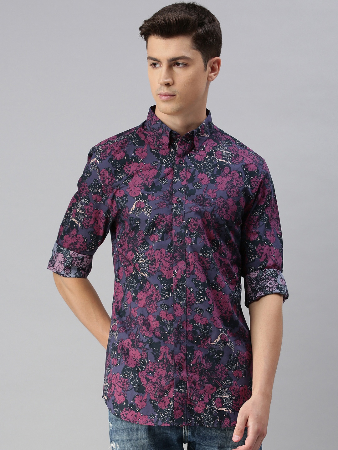 

Jack & Jones Men Purple & Black Slim Fit Printed Casual Shirt