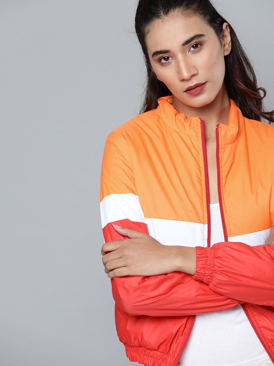 

Kook N Keech Women Orange & Red Colourblocked Padded Jacket