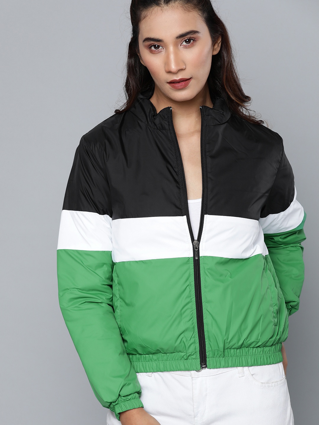 

Kook N Keech Women Green & Black Colourblocked Padded Jacket