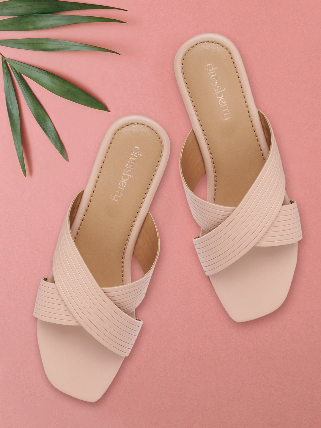 

DressBerry Women Nude-Coloured Striped Open Toe Flats