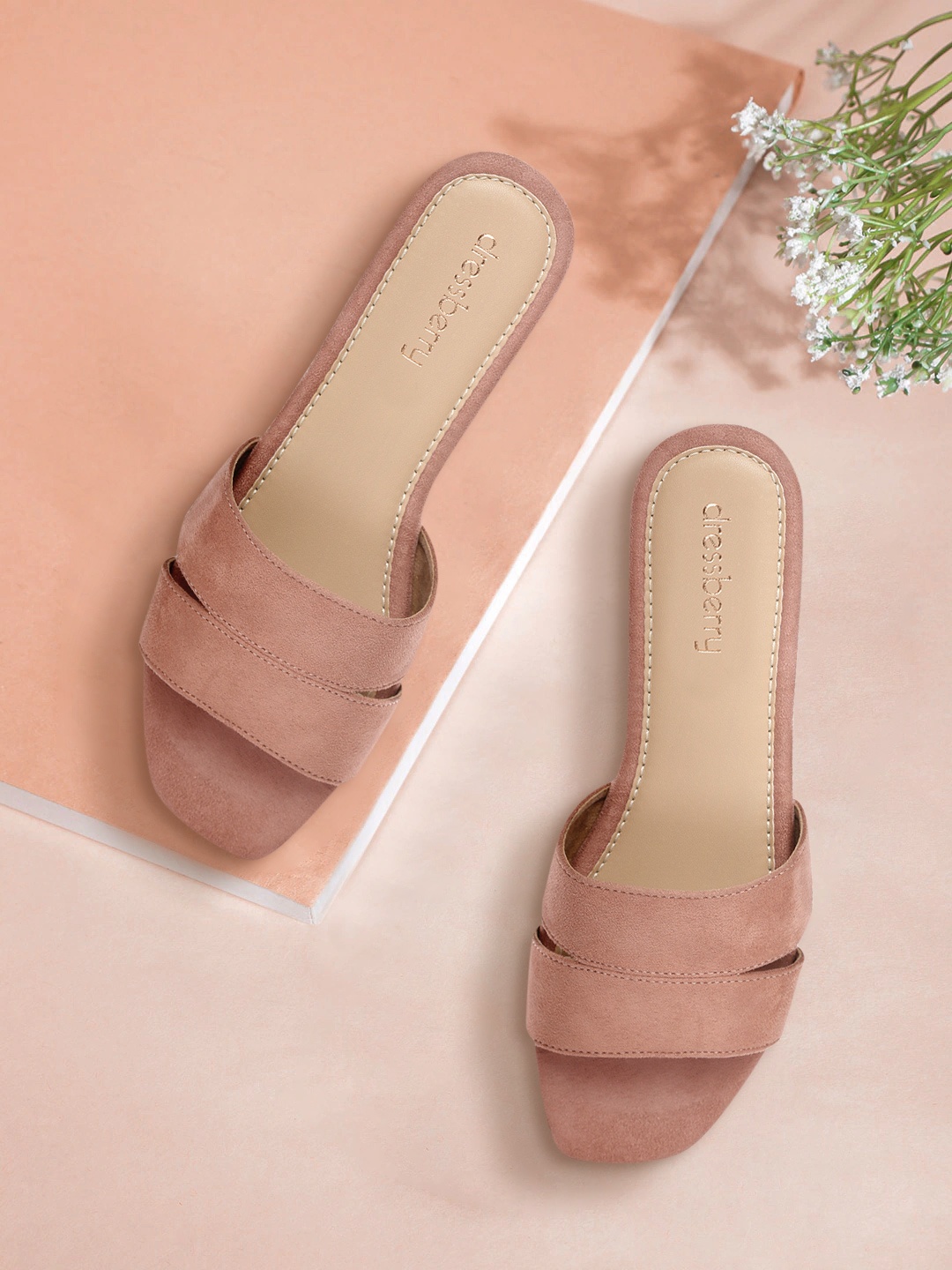 

DressBerry Women Peach-Coloured Solid Suede Finish Open Toe Flats