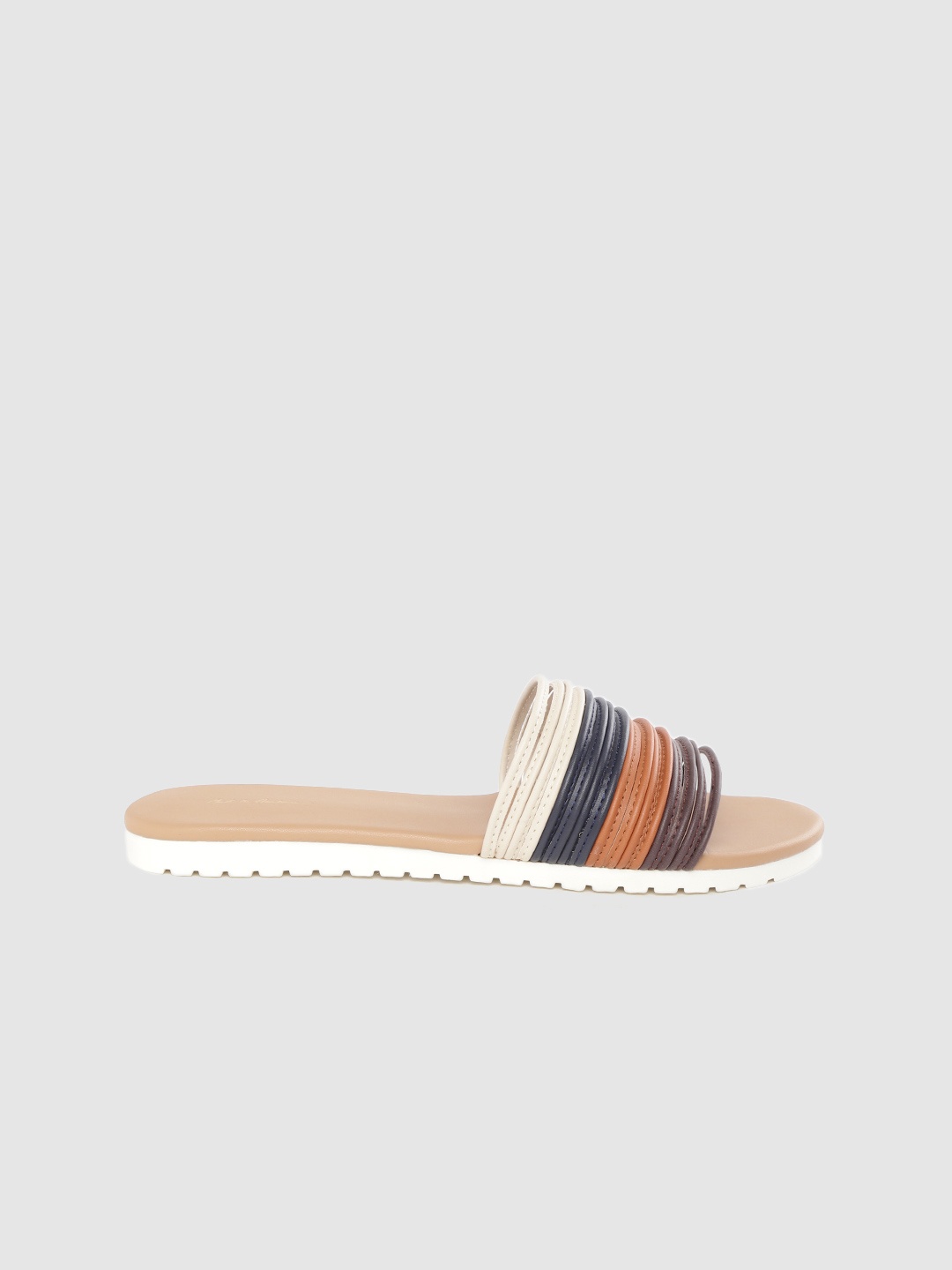 

Mast & Harbour Women Brown & Navy Blue Striped Strappy Open Toe Flats