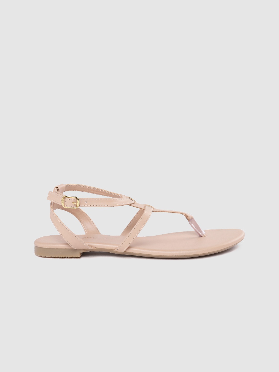 

DressBerry Women Peach-Coloured Solid T-Strap Flats