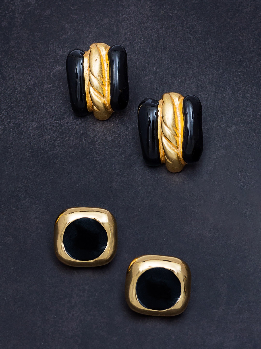 

Golden Peacock Gold-Toned & Black Handcrafted Contemporary Studs