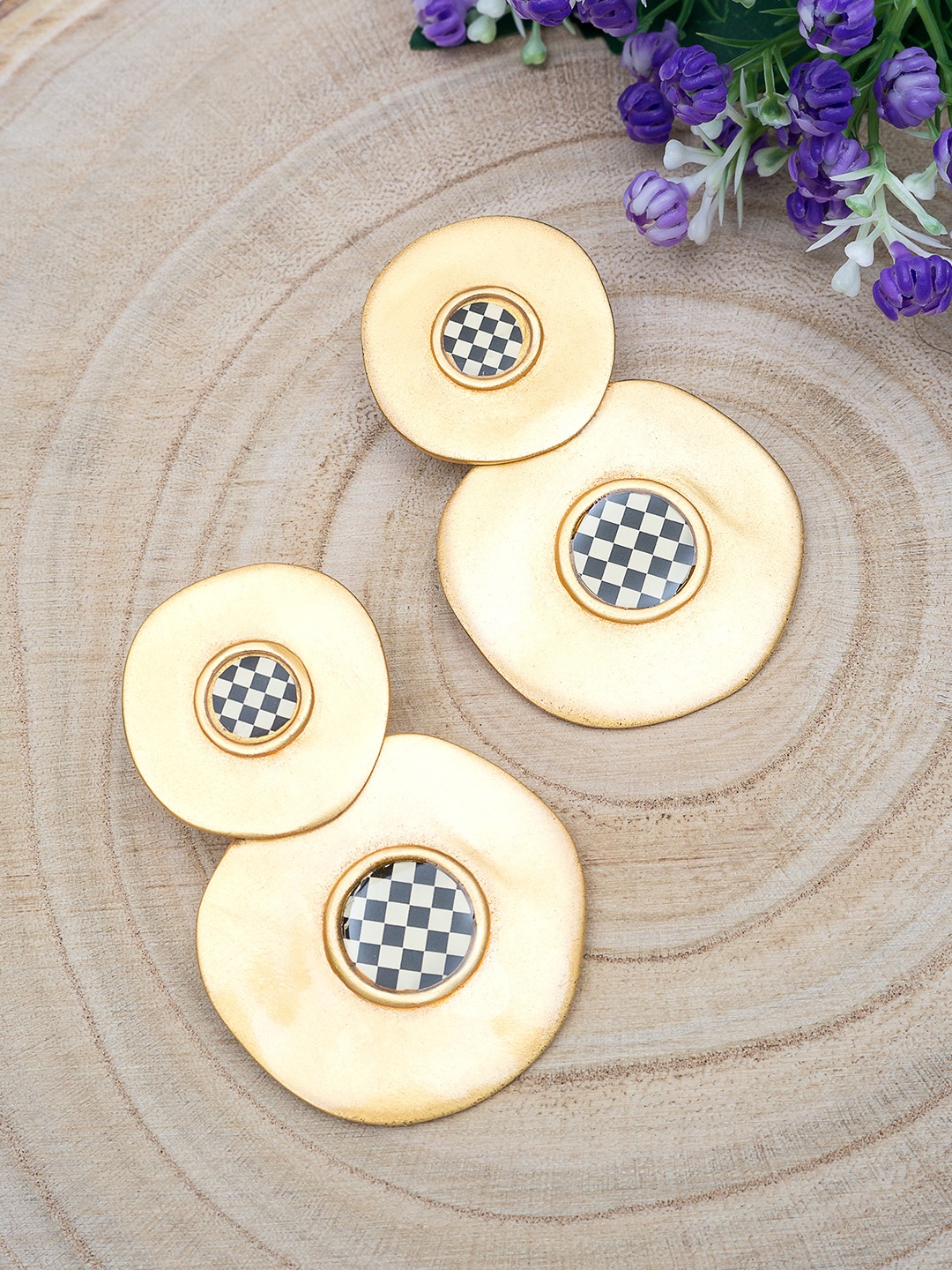 

Golden Peacock Gold-Toned Circular Drop Earrings