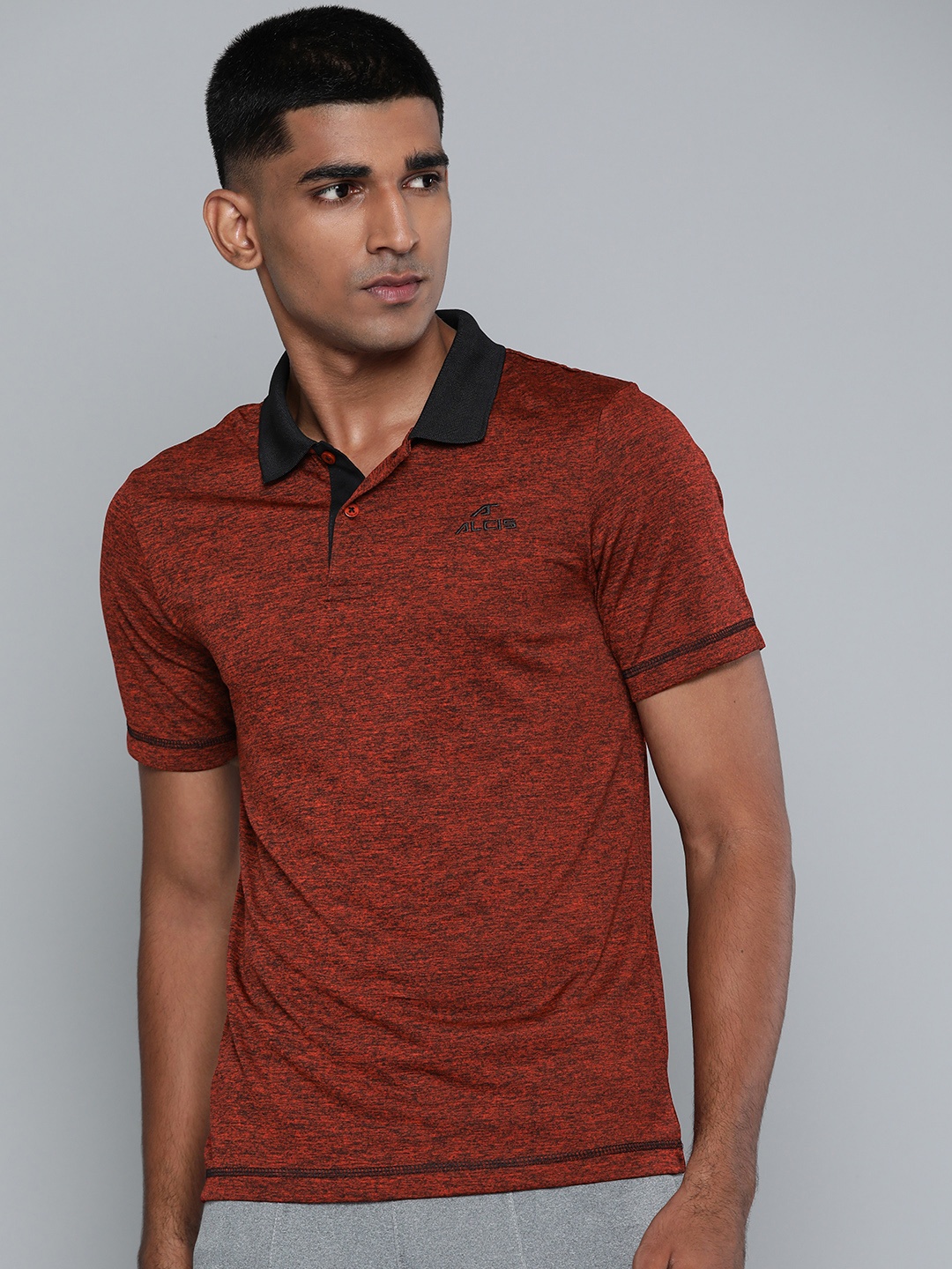 

Alcis Men Red & Black Melange Effect Polo Collar Slim Fit T-shirt