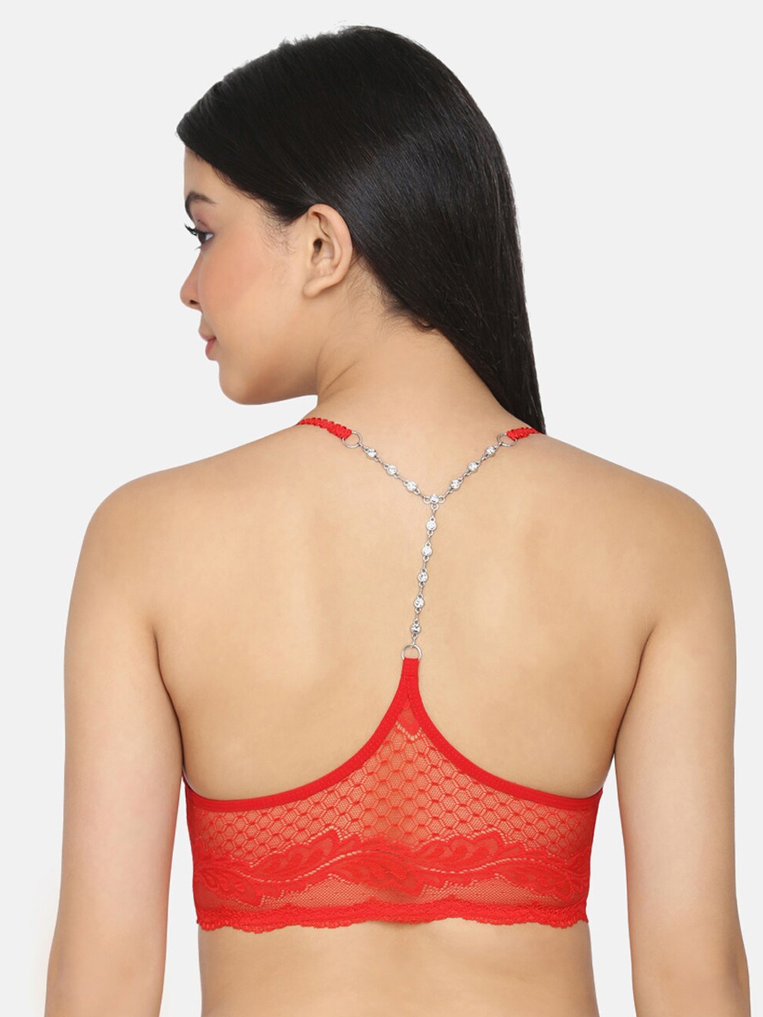 

Da Intimo Red Lace Non-Wired Lightly Padded Bralette Bra DI-1283 RED-C20