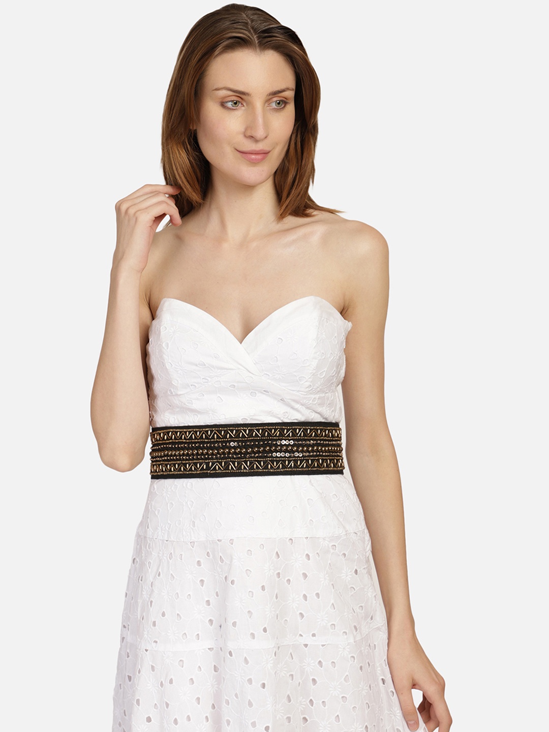 

Anekaant Women Black & Gold-Toned Embellished Belt