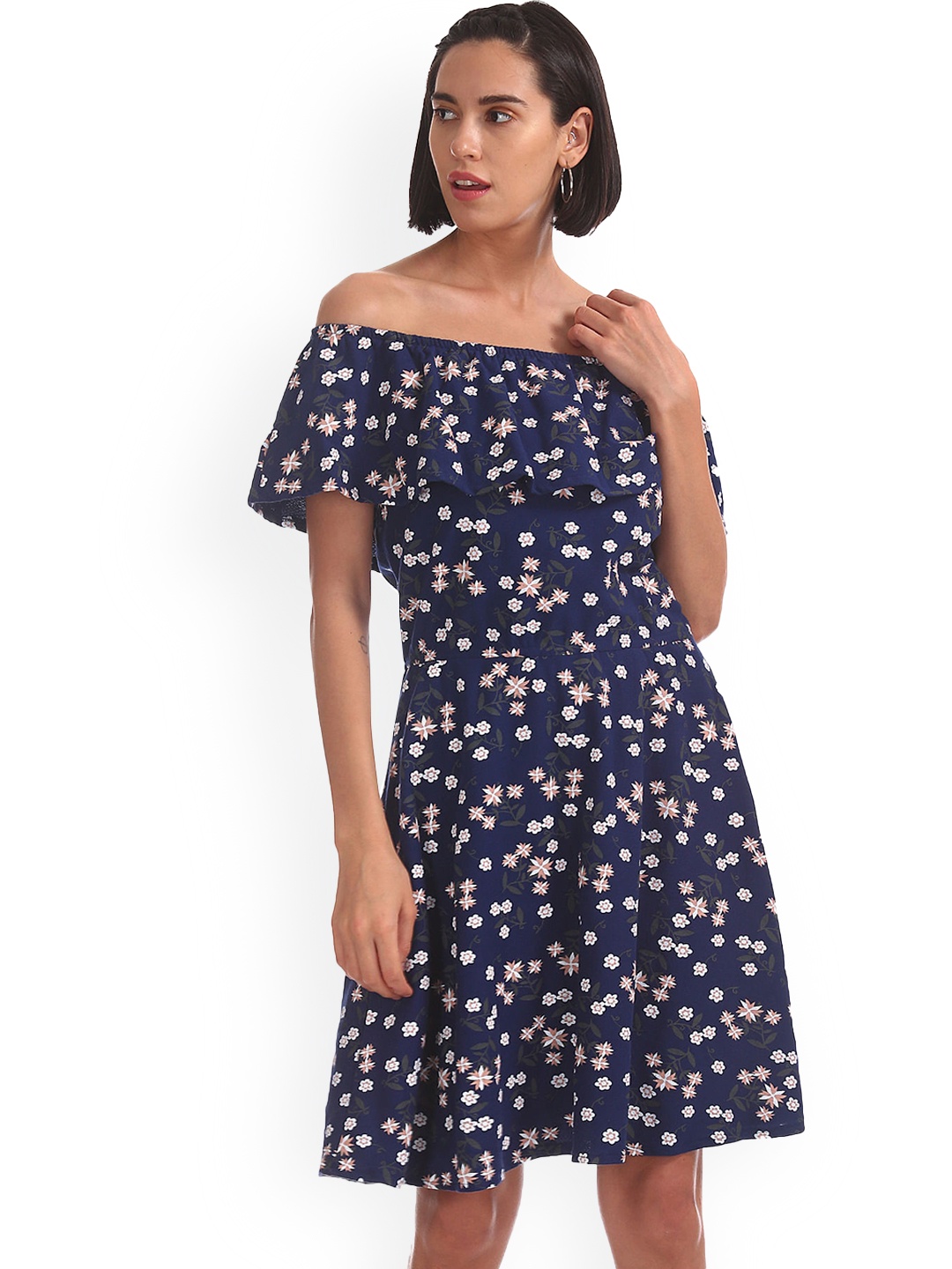 

Sugr Women Navy Blue Printed Fit and Flare Dress