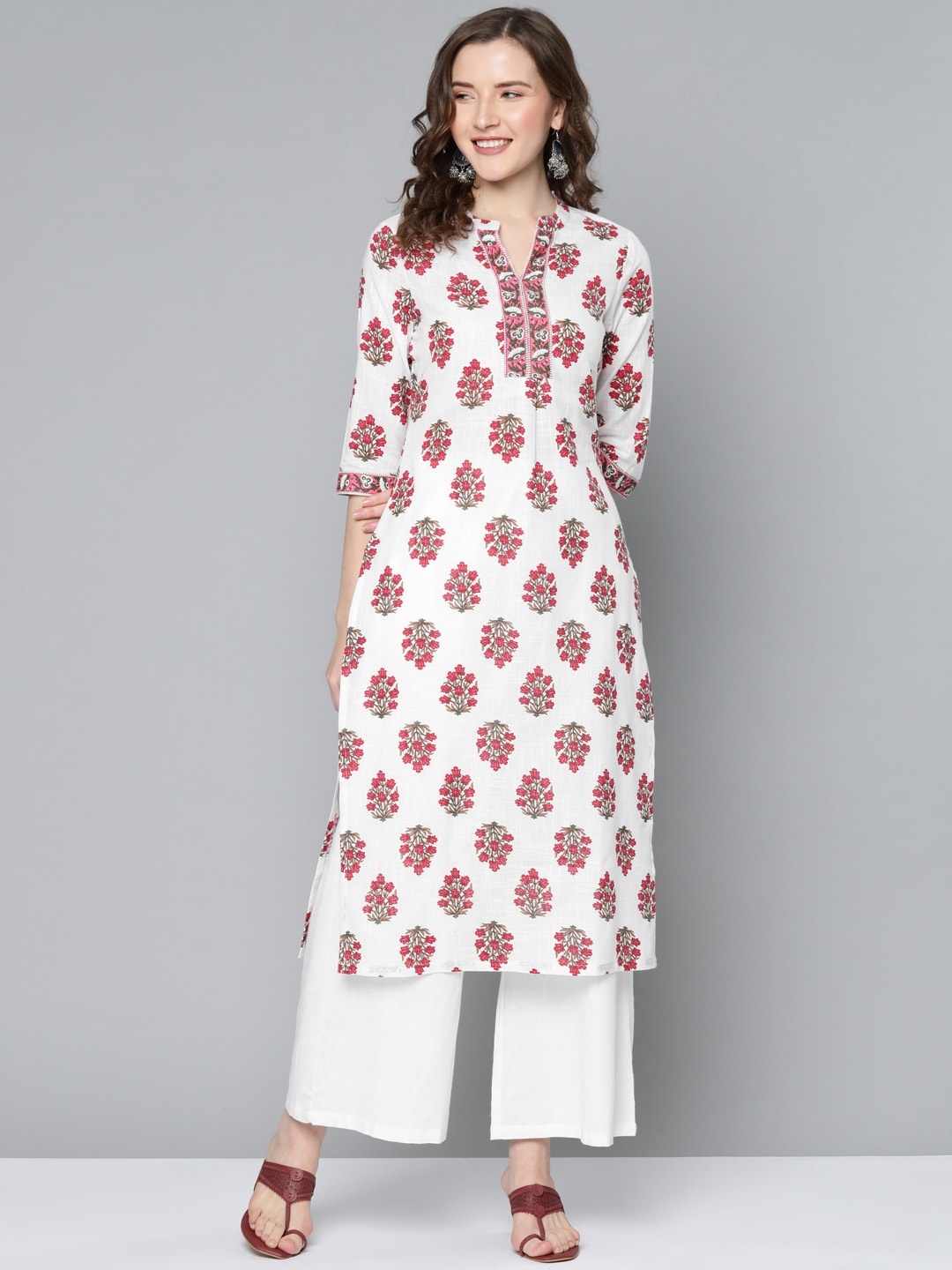 

HERE&NOW Printed Pure Cotton Straight Kurta, Off white