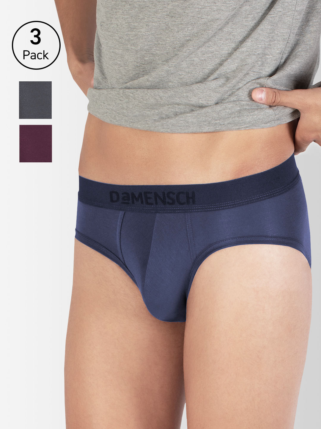 

DaMENSCH Pack of 3 DEO-SOFT Solid Premium Egyptian Cotton-Modal Blend Briefs, Assorted