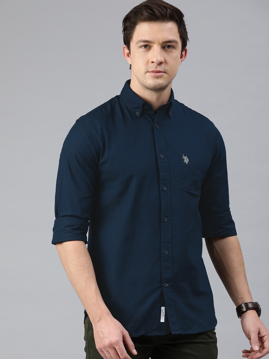

U.S. Polo Assn. Men Navy Blue Tailored Fit Solid Casual Shirt