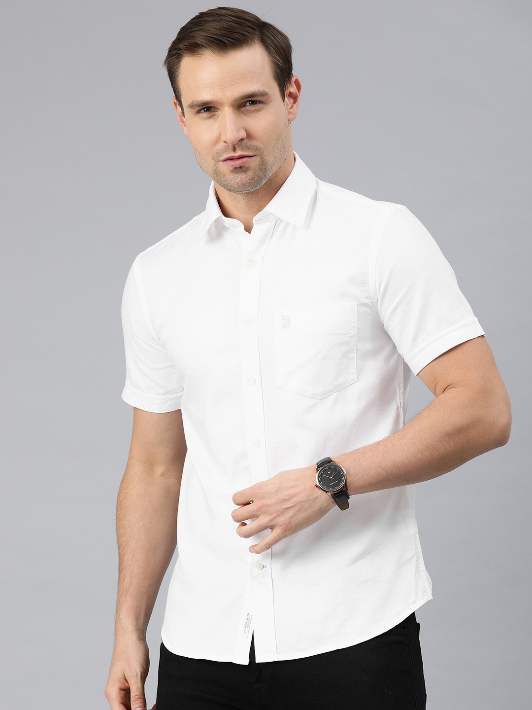 

U.S. Polo Assn. Men White Tailored Fit Solid Casual Shirt